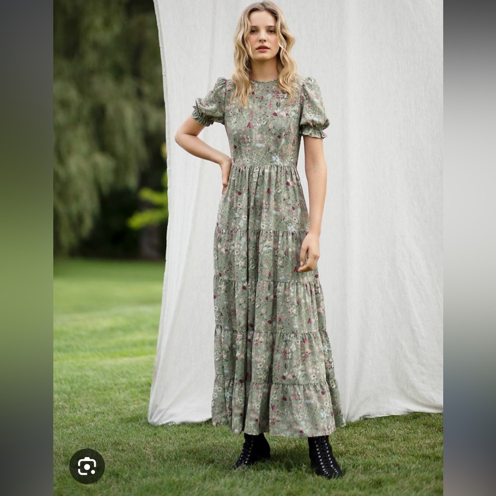 Diane Von Furstenberg TVF Fern Maxi Dress Garden Flower Army